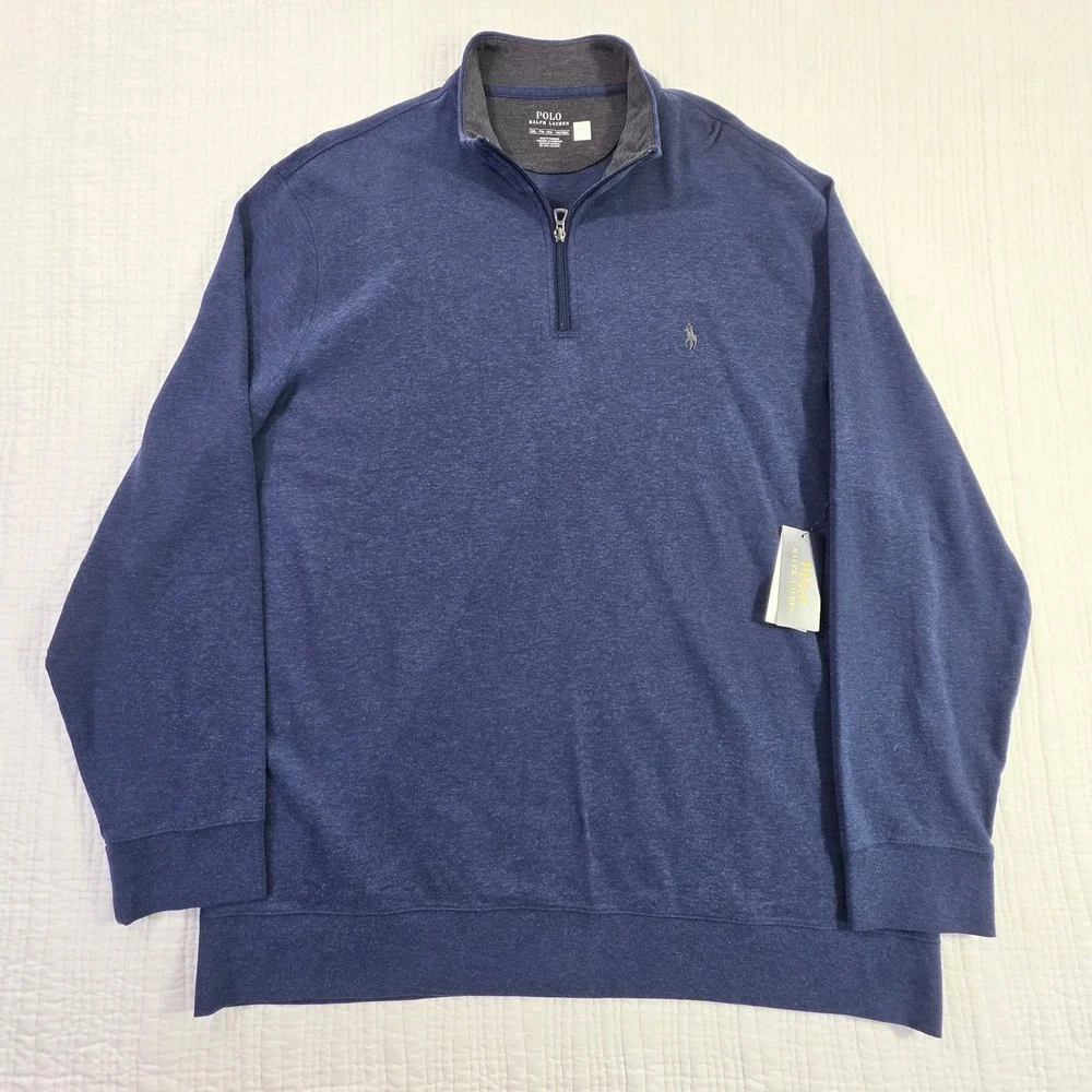 Polo Ralph Lauren Mens XXL Quarter Zip Pullover Navy Heathered Sweater NWT